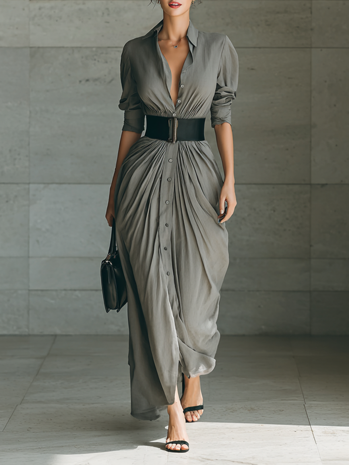 Susan - Long dress with lapel collar and long sleeves