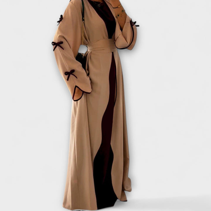 Stylish Cardigan and Dress Combination with Striped Decoration