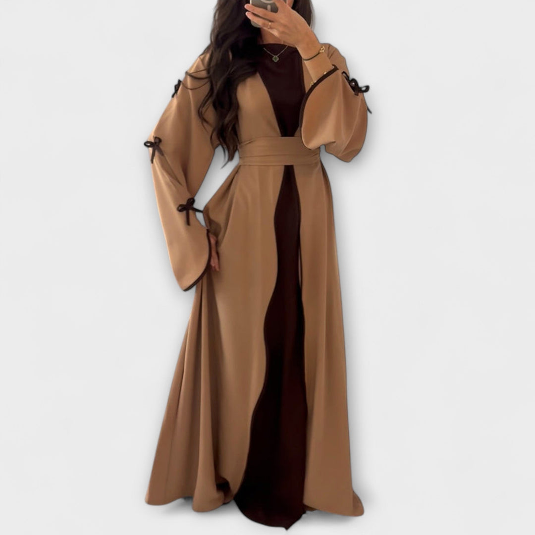 Stylish Cardigan and Dress Combination with Striped Decoration