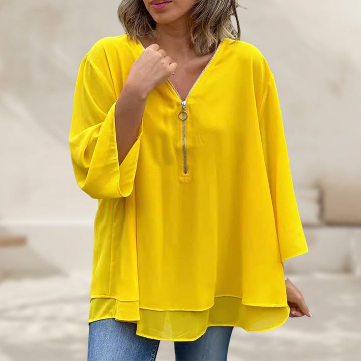 Lola - V-Neck Flowy Zipped Top