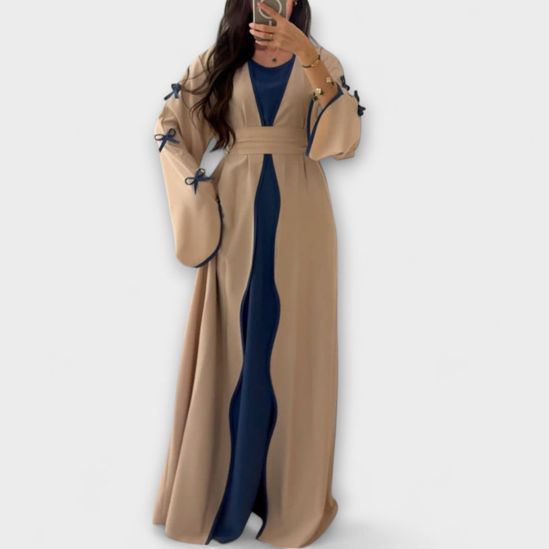 Stylish Cardigan and Dress Combination with Striped Decoration