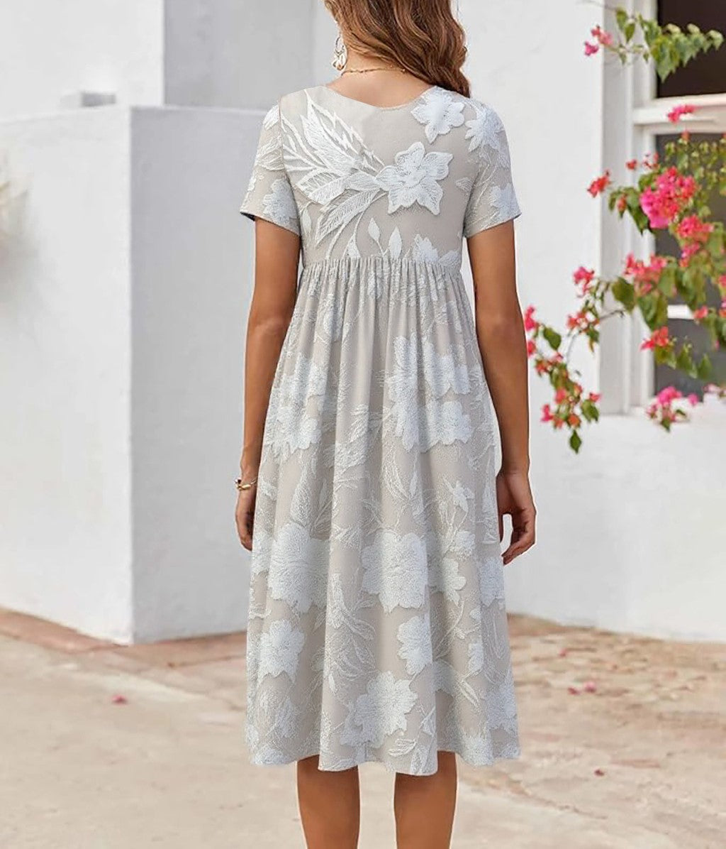 Bernice - Classic Midi Dress with Print & Side Pockets