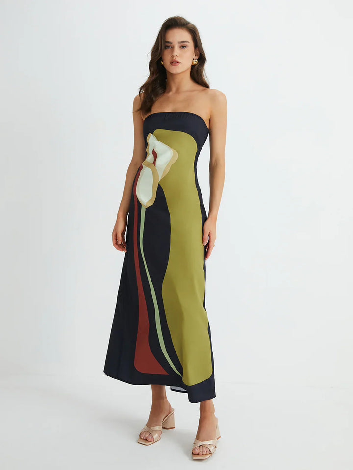 Ismeria - Abstract Strapless Maxi Dress