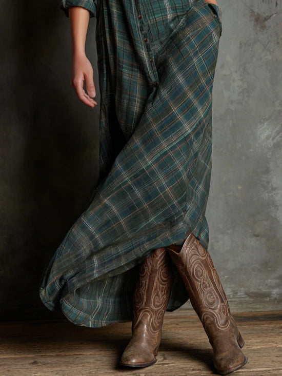 Macy - Long green plaid dress