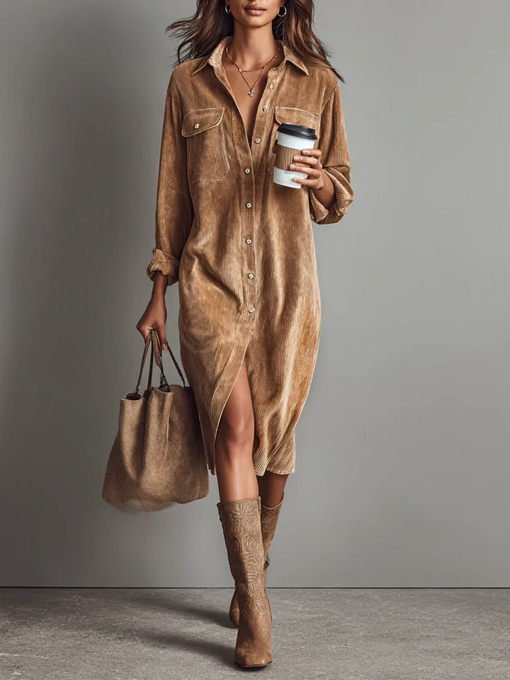 Thally - Loose-fitting corduroy midi dress